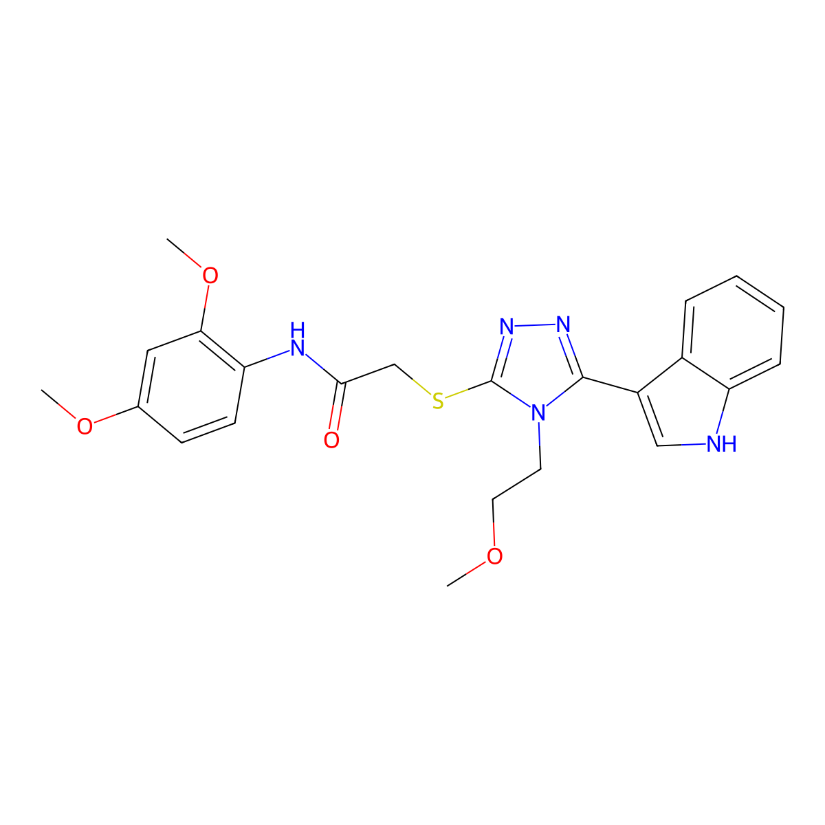 2-((5-(1H-indol-3-yl)-4-(2-methoxyethyl)-4H-1,2,4-triazol-3-yl)thio)-N-(2,4-dimethoxyphenyl)acetamide molecular structure, CAS 852144-80-0