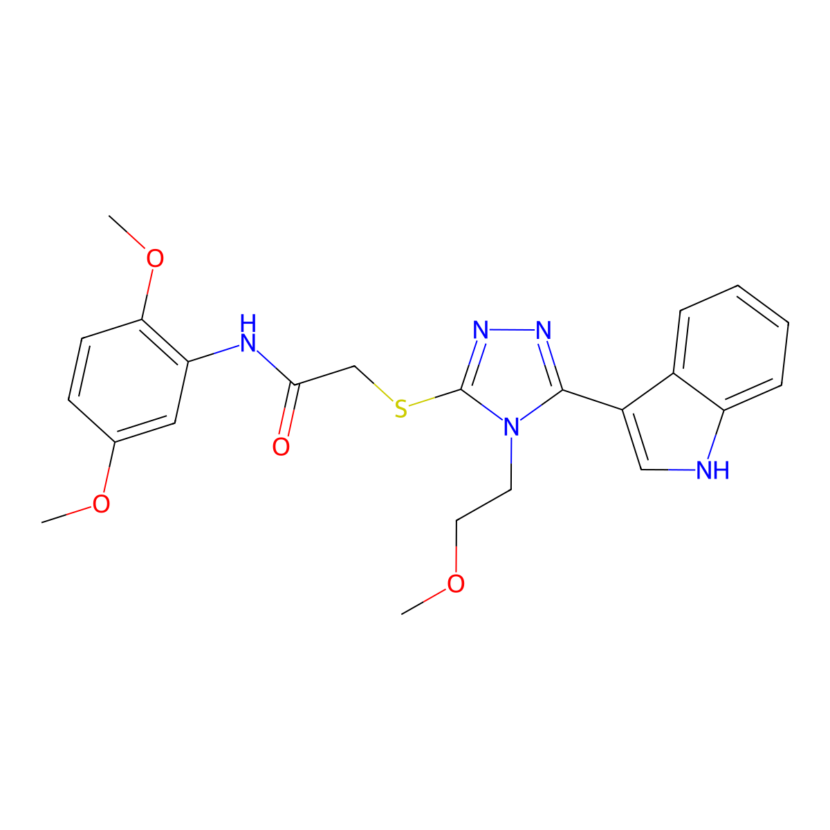 2-((5-(1H-indol-3-yl)-4-(2-methoxyethyl)-4H-1,2,4-triazol-3-yl)thio)-N-(2,5-dimethoxyphenyl)acetamide molecular structure, CAS 852144-81-1