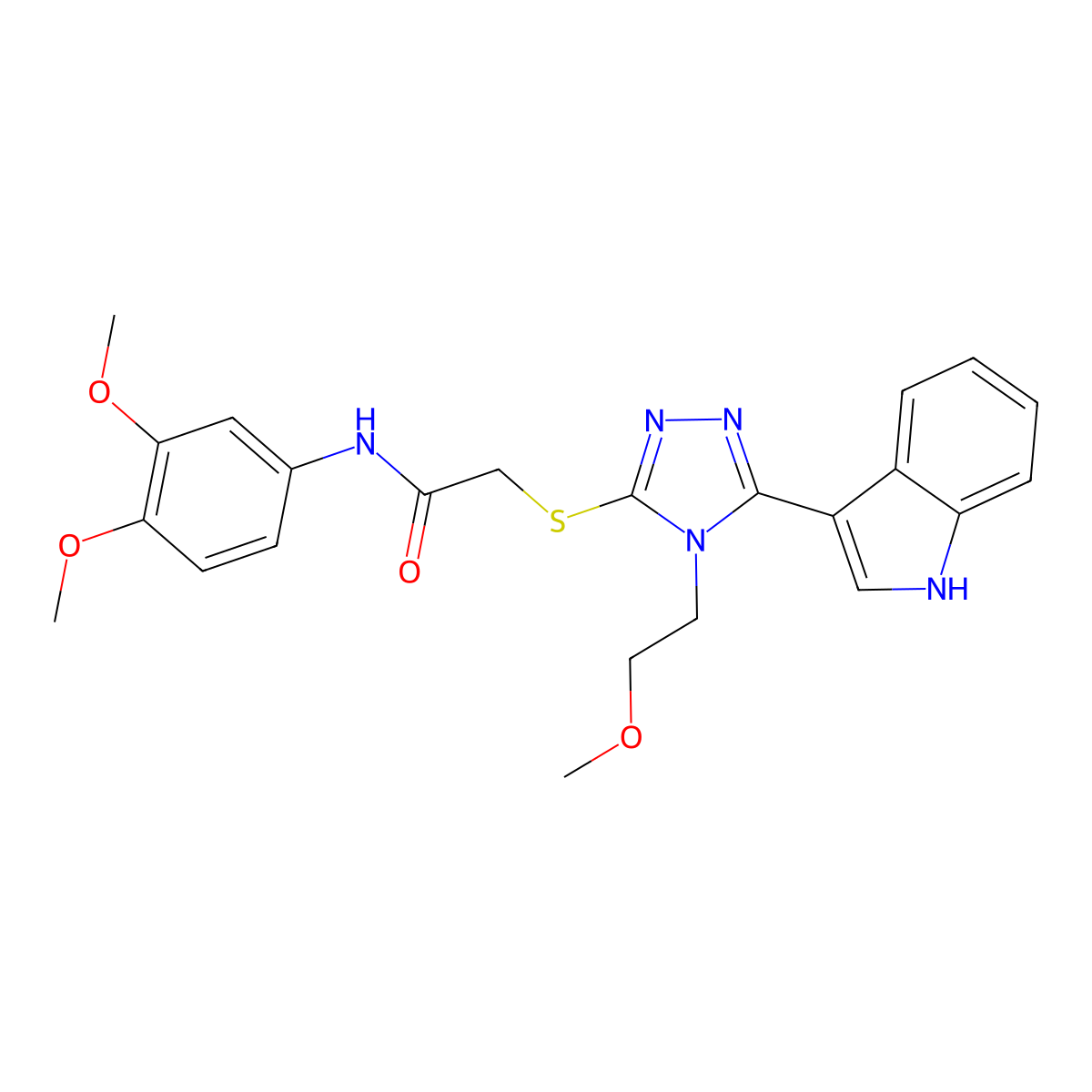 2-((5-(1H-indol-3-yl)-4-(2-methoxyethyl)-4H-1,2,4-triazol-3-yl)thio)-N-(3,4-dimethoxyphenyl)acetamide molecular structure, CAS 852144-82-2