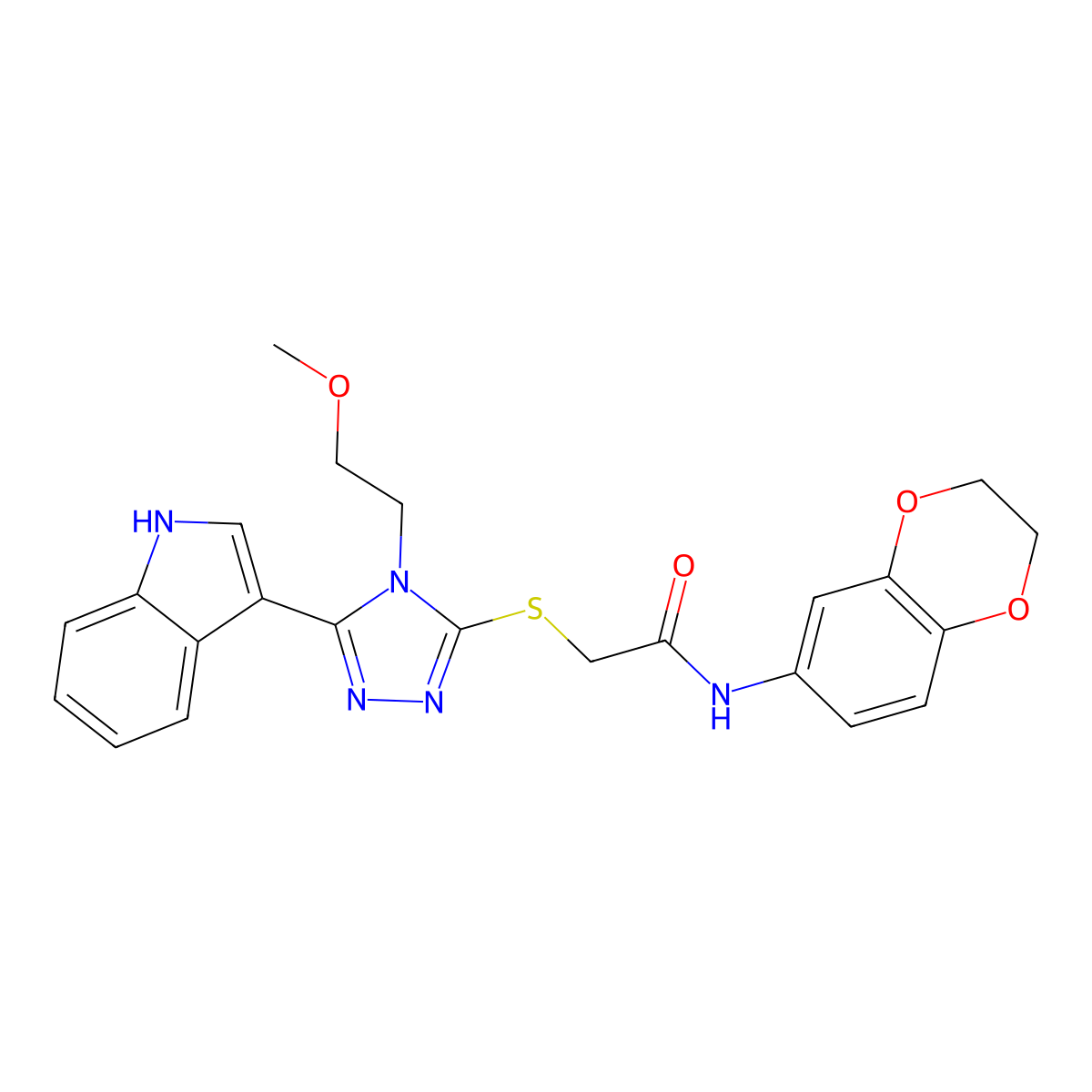 N-(2,3-dihydro-1,4-benzodioxin-6-yl)-2-{[5-(1H-indol-3-yl)-4-(2-methoxyethyl)-4H-1,2,4-triazol-3-yl]sulfanyl}acetamide molecular structure, CAS 852144-84-4