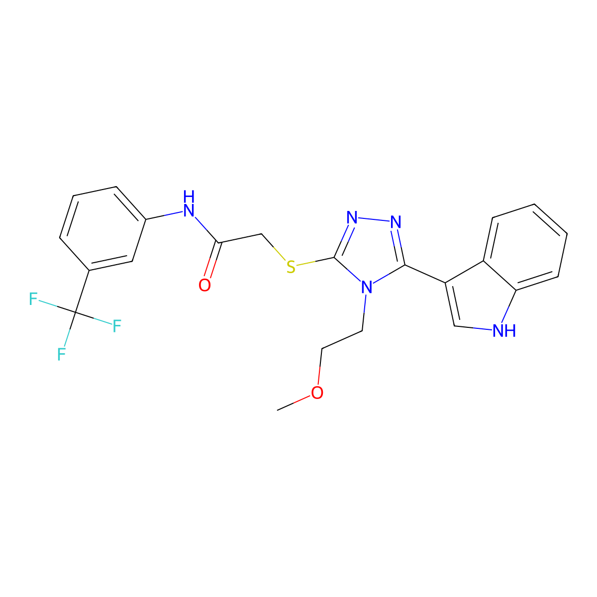 2-((5-(1H-indol-3-yl)-4-(2-methoxyethyl)-4H-1,2,4-triazol-3-yl)thio)-N-(3-(trifluoromethyl)phenyl)acetamide molecular structure, CAS 852144-86-6