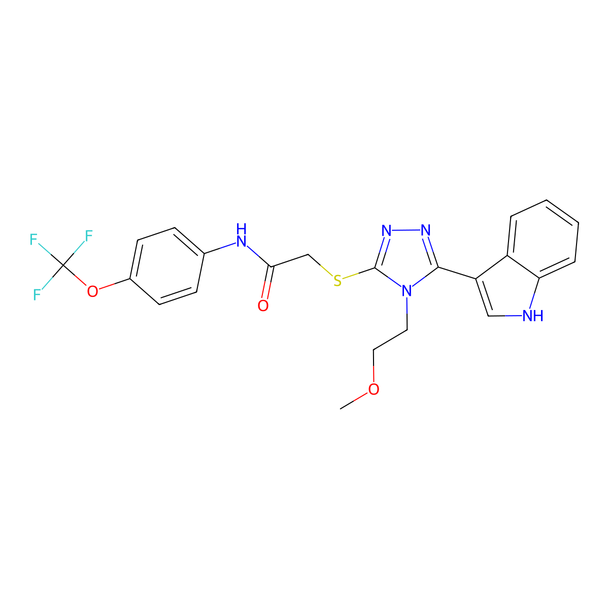 2-((5-(1H-indol-3-yl)-4-(2-methoxyethyl)-4H-1,2,4-triazol-3-yl)thio)-N-(4-(trifluoromethoxy)phenyl)acetamide molecular structure, CAS 852144-88-8