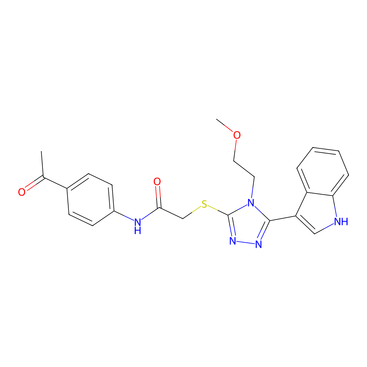 2-((5-(1H-indol-3-yl)-4-(2-methoxyethyl)-4H-1,2,4-triazol-3-yl)thio)-N-(4-acetylphenyl)acetamide molecular structure, CAS 852144-94-6