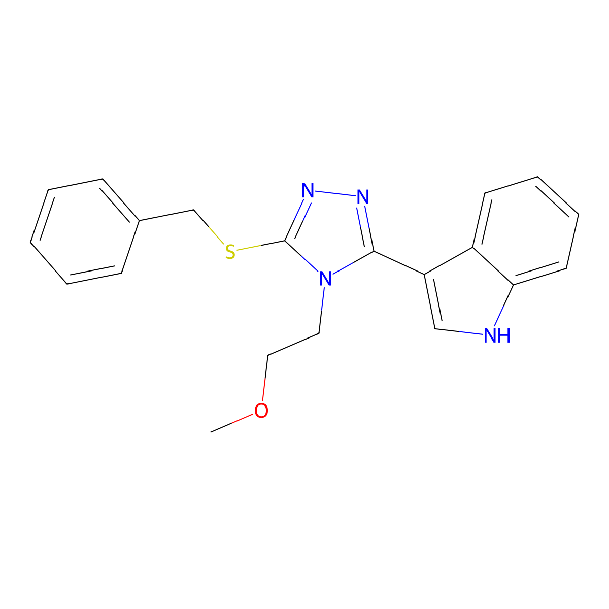 3-(5-(benzylthio)-4-(2-methoxyethyl)-4H-1,2,4-triazol-3-yl)-1H-indole molecular structure, CAS 852145-14-3