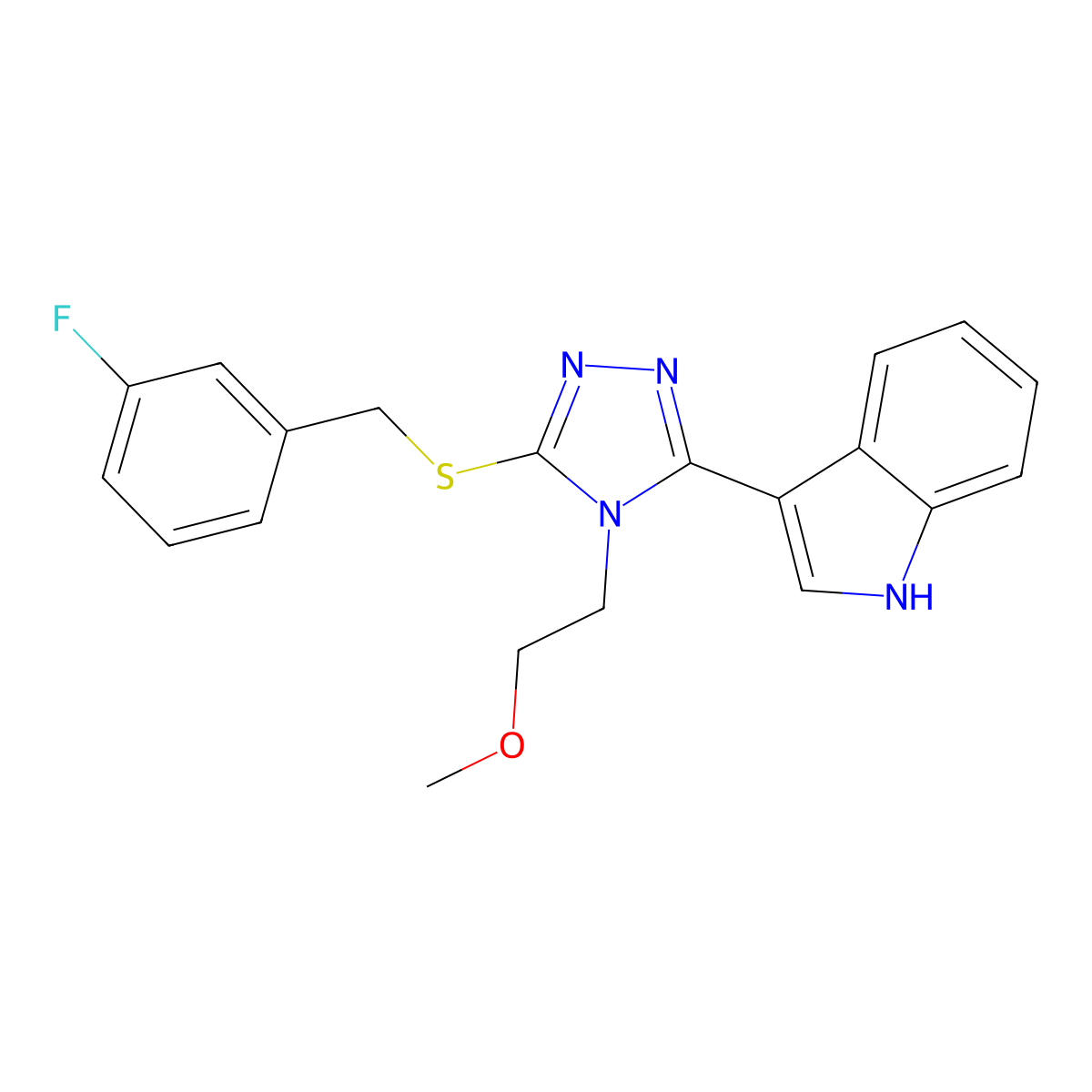 3-(5-((3-fluorobenzyl)thio)-4-(2-methoxyethyl)-4H-1,2,4-triazol-3-yl)-1H-indole molecular structure, CAS 852145-15-4