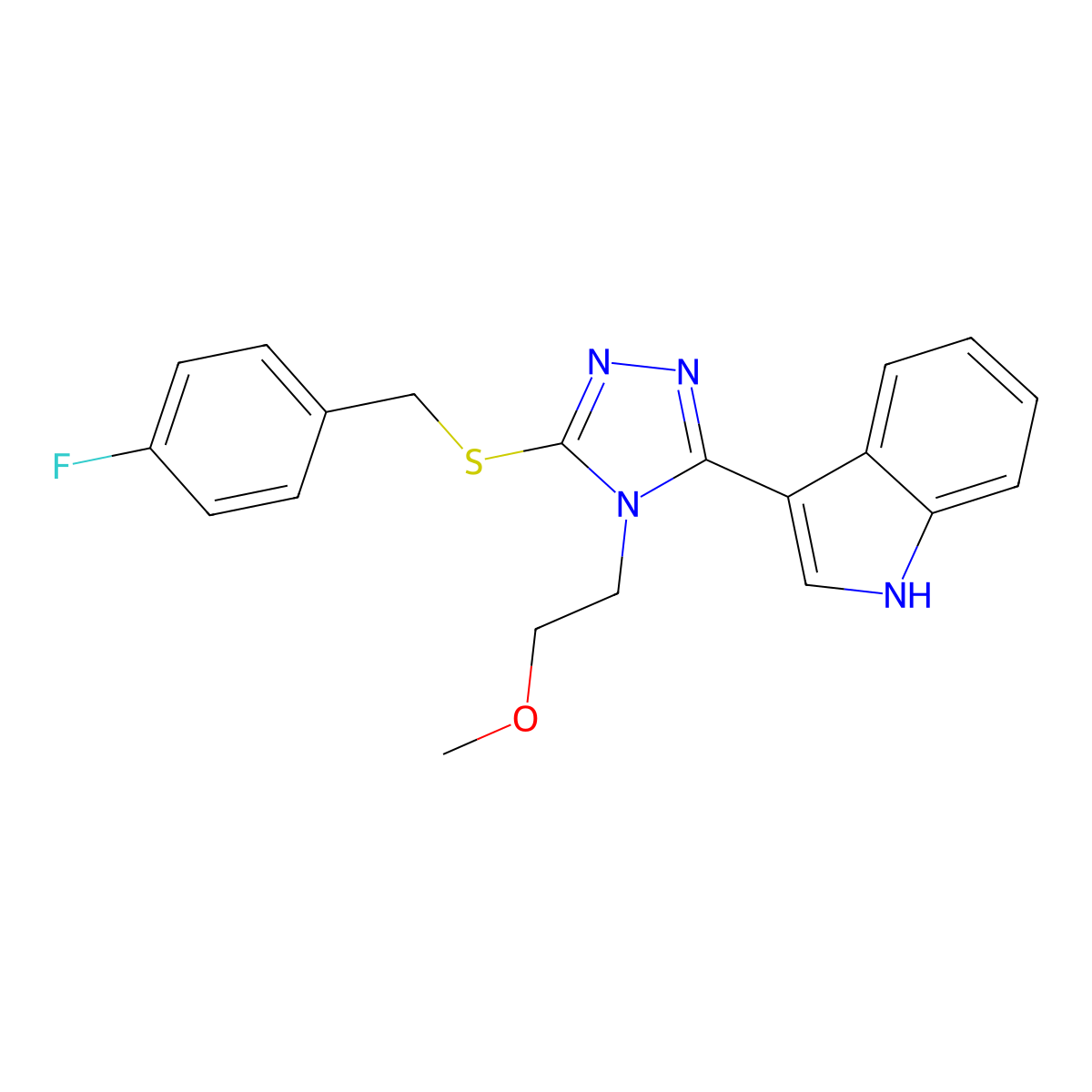 3-(5-((4-fluorobenzyl)thio)-4-(2-methoxyethyl)-4H-1,2,4-triazol-3-yl)-1H-indole molecular structure, CAS 852145-16-5