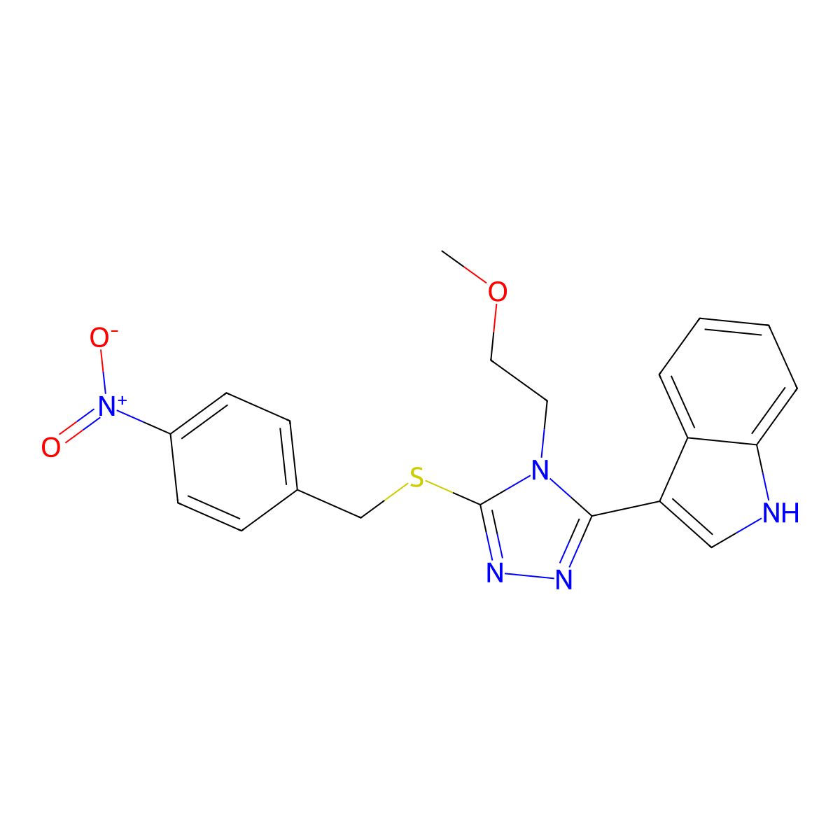 3-(4-(2-methoxyethyl)-5-((4-nitrobenzyl)thio)-4H-1,2,4-triazol-3-yl)-1H-indole molecular structure, CAS 852145-18-7