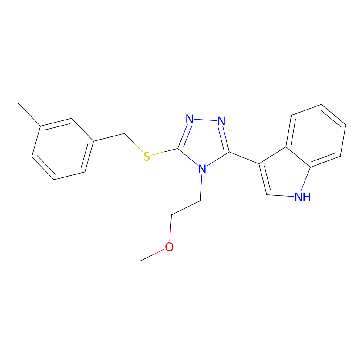 3-(4-(2-methoxyethyl)-5-((3-methylbenzyl)thio)-4H-1,2,4-triazol-3-yl)-1H-indole molecular structure, CAS 852145-19-8