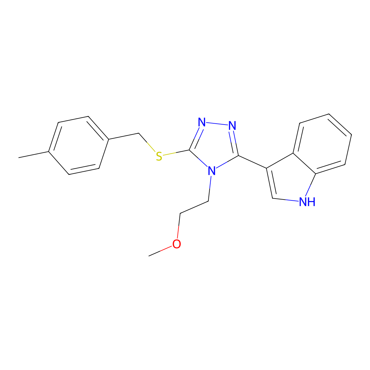 3-(4-(2-methoxyethyl)-5-((4-methylbenzyl)thio)-4H-1,2,4-triazol-3-yl)-1H-indole molecular structure, CAS 852145-20-1