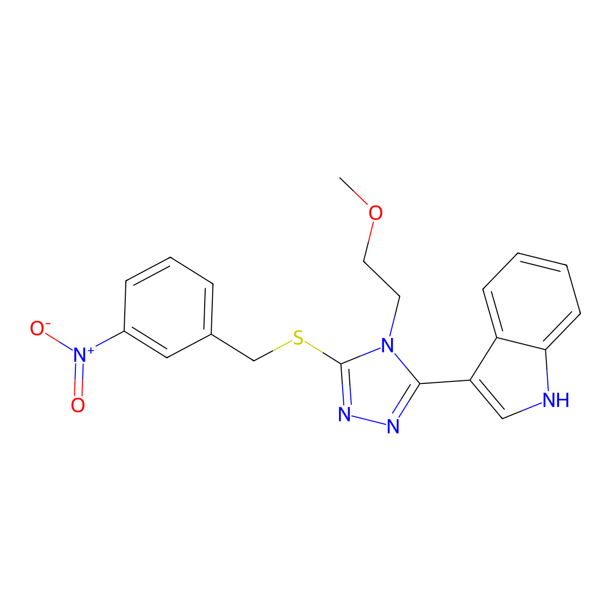 3-(4-(2-methoxyethyl)-5-((3-nitrobenzyl)thio)-4H-1,2,4-triazol-3-yl)-1H-indole molecular structure, CAS 852145-24-5