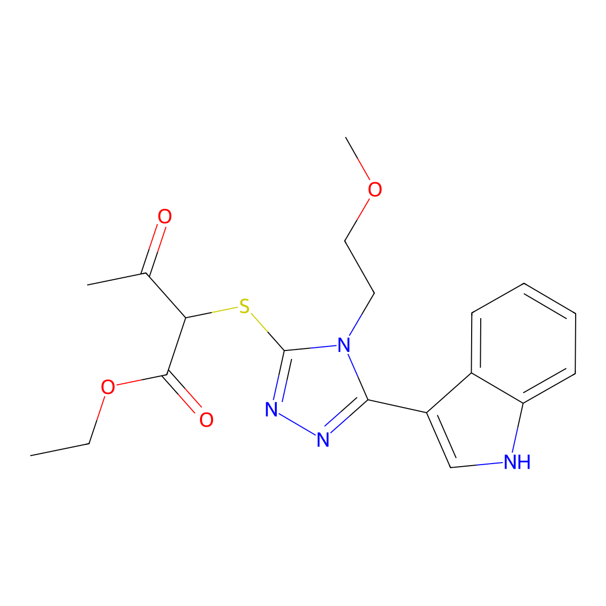 ethyl 2-((5-(1H-indol-3-yl)-4-(2-methoxyethyl)-4H-1,2,4-triazol-3-yl)thio)-3-oxobutanoate molecular structure, CAS 852145-32-5