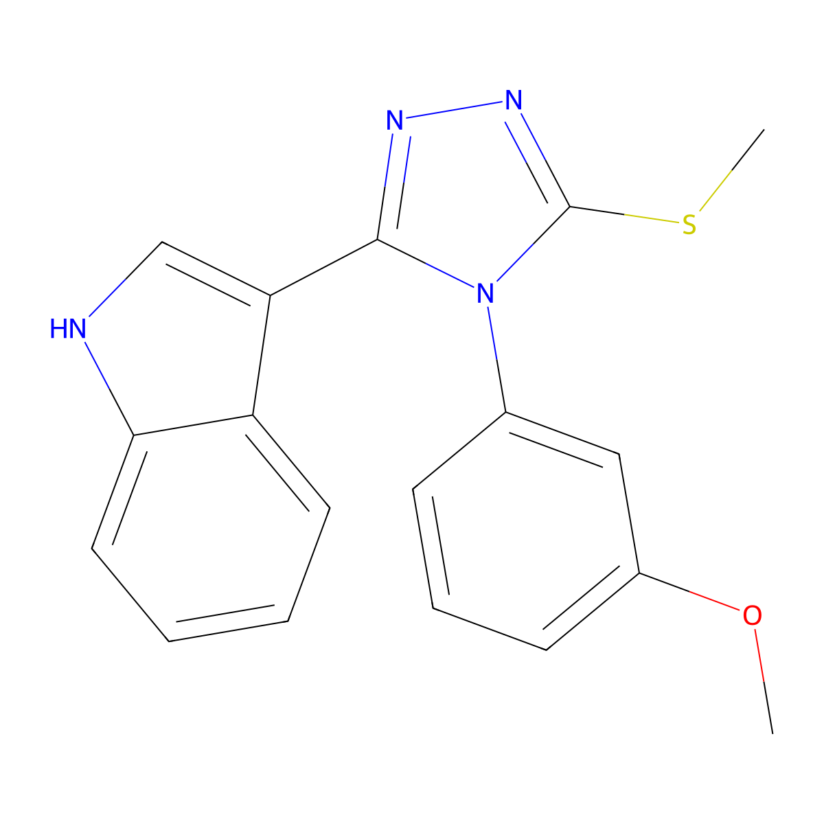 3-(4-(3-methoxyphenyl)-5-(methylthio)-4H-1,2,4-triazol-3-yl)-1H-indole molecular structure, CAS 852145-37-0
