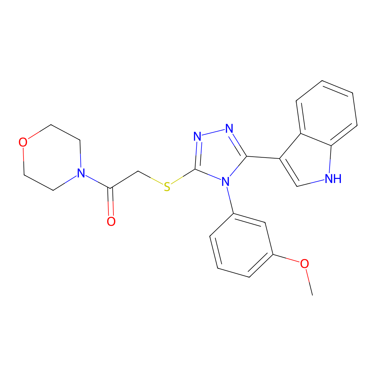 2-[[(5Z)-5-indol-3-ylidene-4-(3-methoxyphenyl)-1H-1,2,4-triazol-3-yl]sulfanyl]-1-morpholin-4-ylethanone molecular structure, CAS 852145-41-6