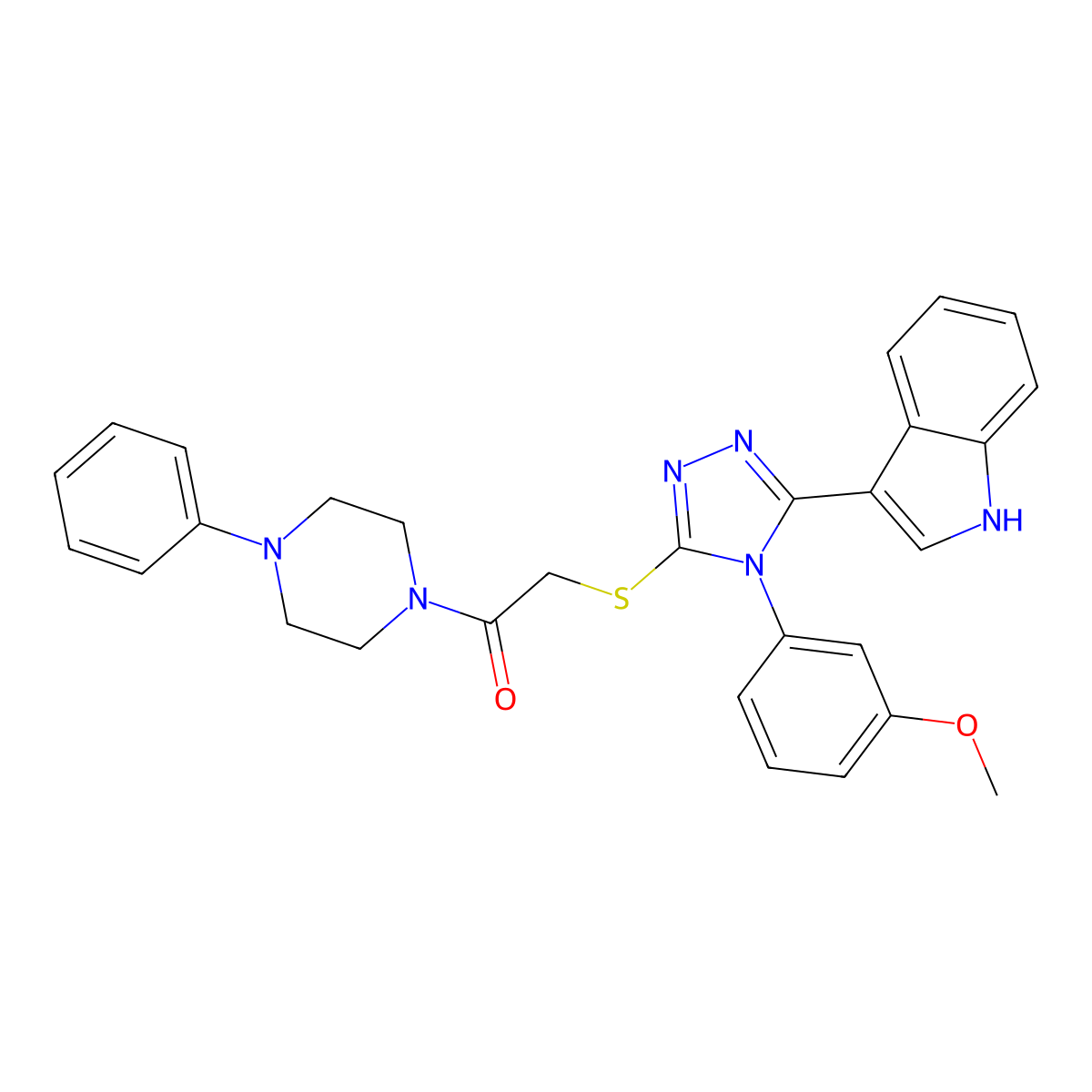 2-((5-(1H-indol-3-yl)-4-(3-methoxyphenyl)-4H-1,2,4-triazol-3-yl)thio)-1-(4-phenylpiperazin-1-yl)ethanone molecular structure, CAS 852145-43-8