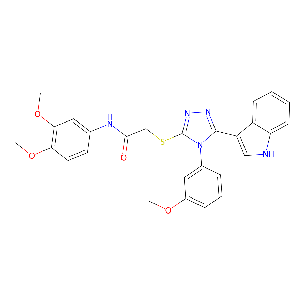 2-((5-(1H-indol-3-yl)-4-(3-methoxyphenyl)-4H-1,2,4-triazol-3-yl)thio)-N-(3,4-dimethoxyphenyl)acetamide molecular structure, CAS 852145-46-1