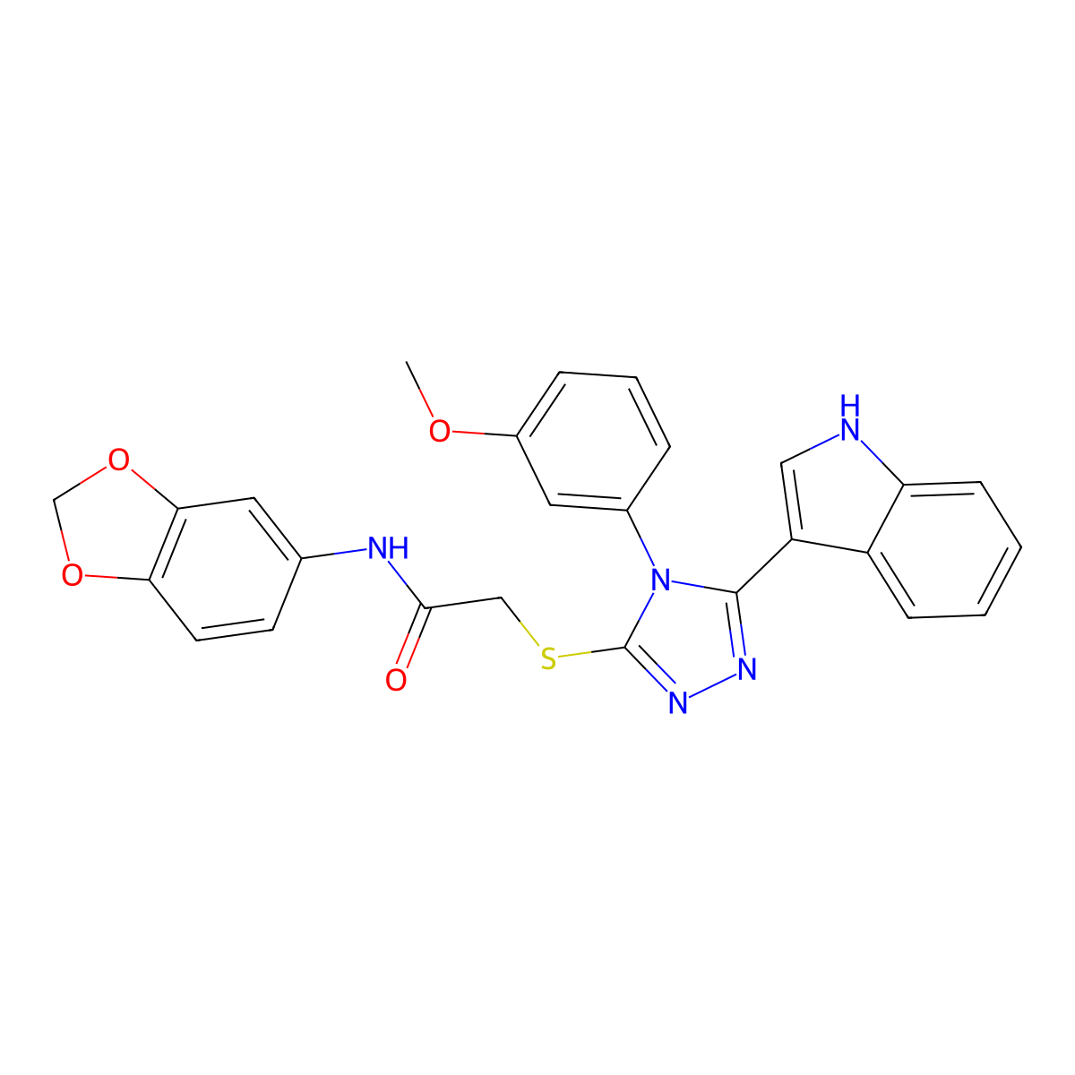 2-((5-(1H-indol-3-yl)-4-(3-methoxyphenyl)-4H-1,2,4-triazol-3-yl)thio)-N-(benzo[d][1,3]dioxol-5-yl)acetamide molecular structure, CAS 852145-47-2