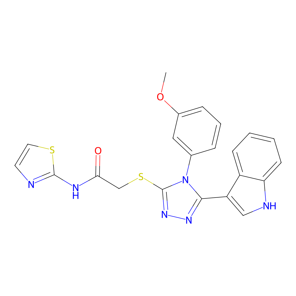 2-((5-(1H-indol-3-yl)-4-(3-methoxyphenyl)-4H-1,2,4-triazol-3-yl)thio)-N-(thiazol-2-yl)acetamide molecular structure, CAS 852145-52-9