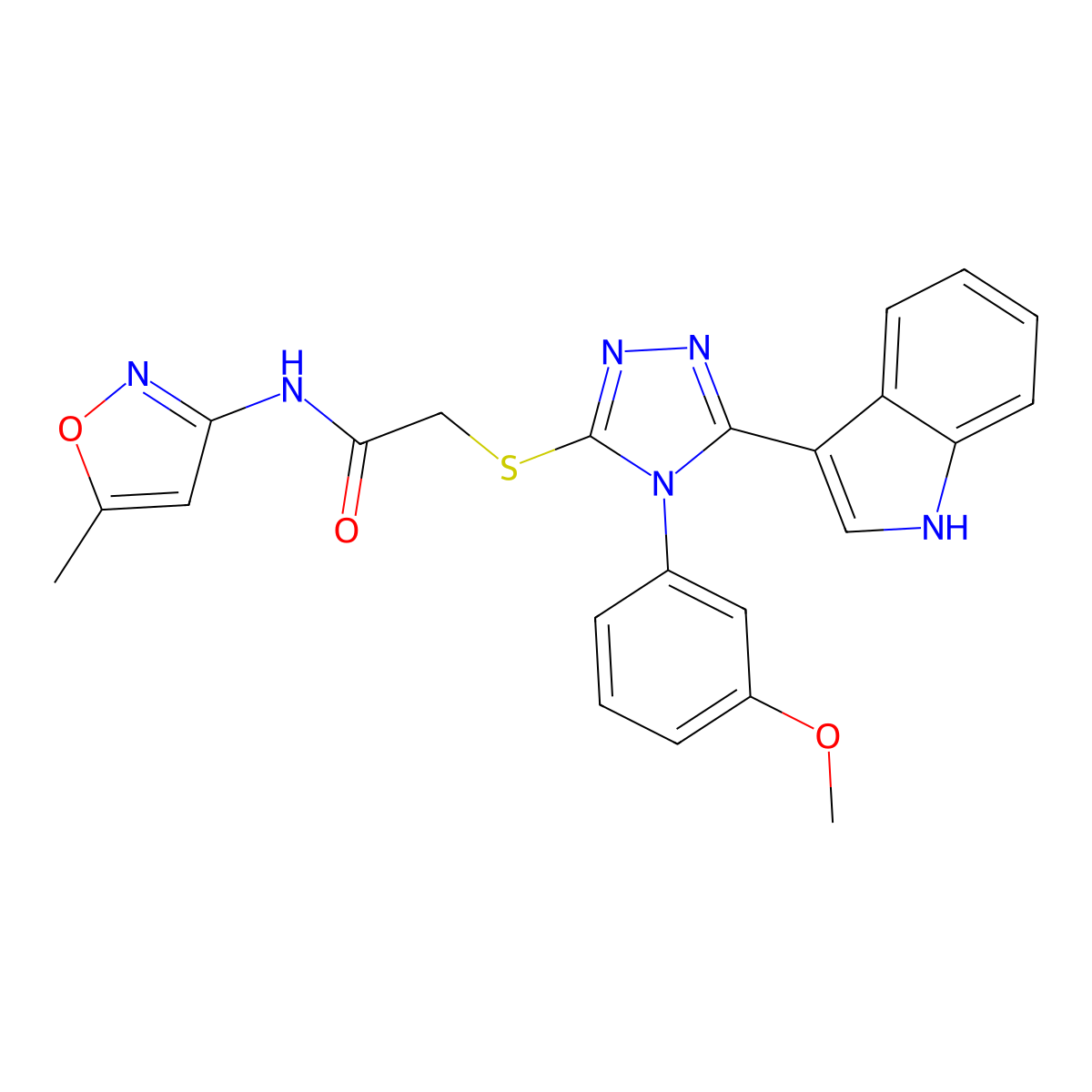 2-((5-(1H-indol-3-yl)-4-(3-methoxyphenyl)-4H-1,2,4-triazol-3-yl)thio)-N-(5-methylisoxazol-3-yl)acetamide molecular structure, CAS 852145-54-1