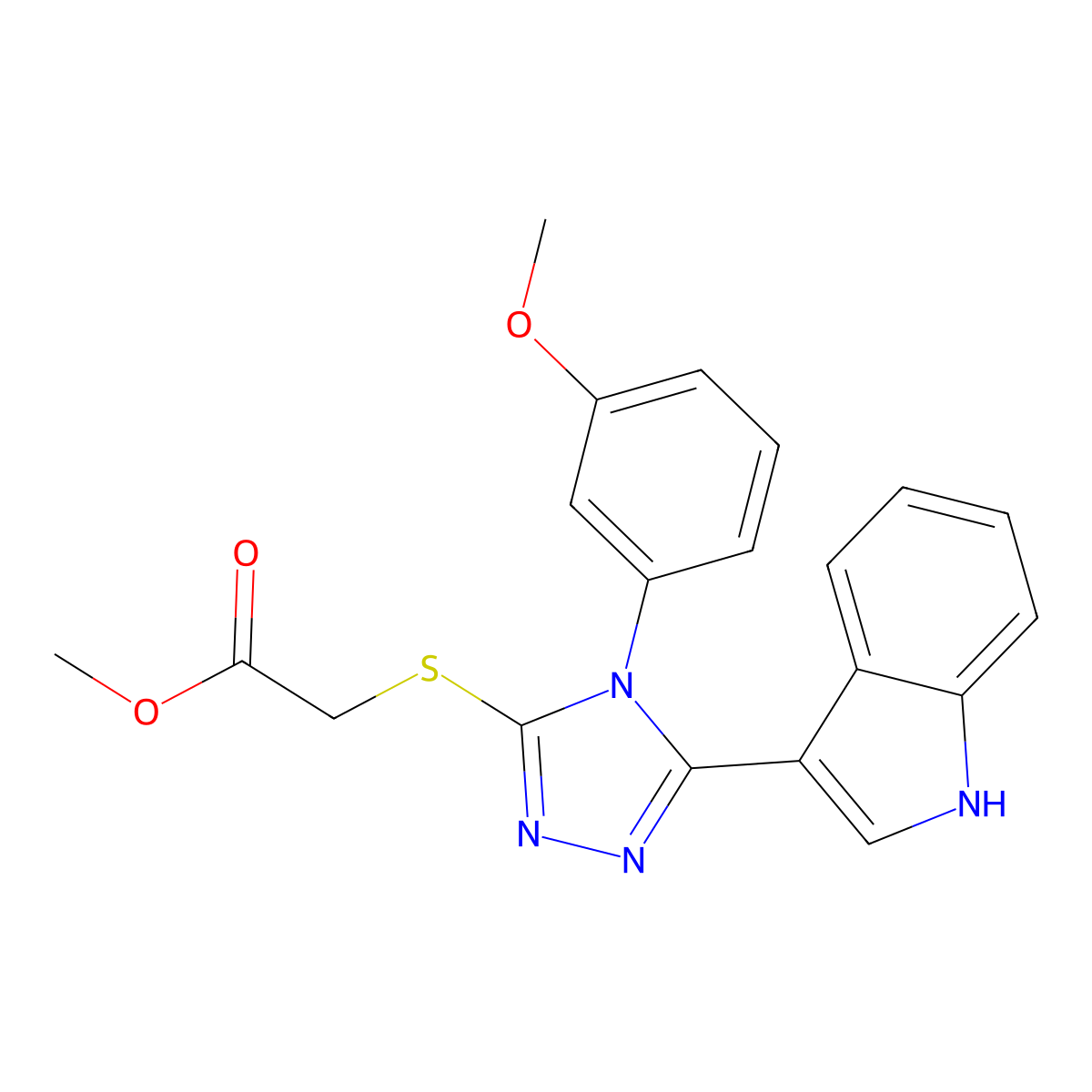 methyl 2-((5-(1H-indol-3-yl)-4-(3-methoxyphenyl)-4H-1,2,4-triazol-3-yl)thio)acetate molecular structure, CAS 852145-55-2
