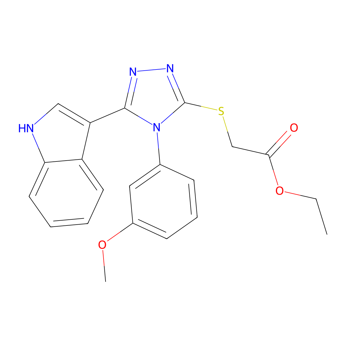 ethyl 2-((5-(1H-indol-3-yl)-4-(3-methoxyphenyl)-4H-1,2,4-triazol-3-yl)thio)acetate molecular structure, CAS 852145-56-3