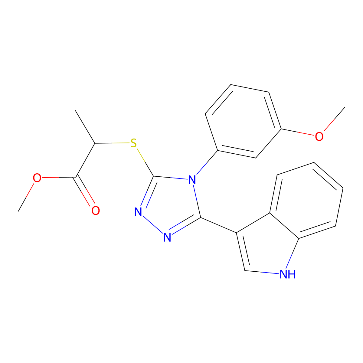 methyl 2-((5-(1H-indol-3-yl)-4-(3-methoxyphenyl)-4H-1,2,4-triazol-3-yl)thio)propanoate molecular structure, CAS 852145-57-4