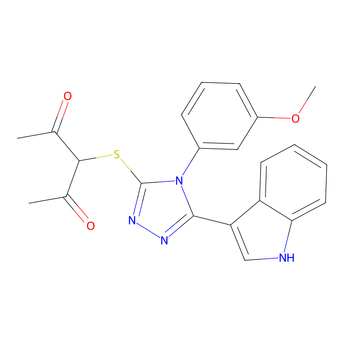 3-((5-(1H-indol-3-yl)-4-(3-methoxyphenyl)-4H-1,2,4-triazol-3-yl)thio)pentane-2,4-dione molecular structure, CAS 852145-58-5