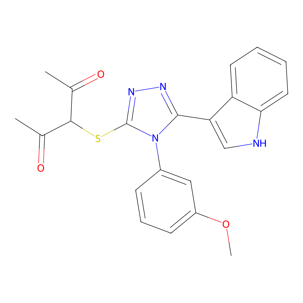 3-((5-(1H-indol-3-yl)-4-(3-methoxyphenyl)-4H-1,2,4-triazol-3-yl)thio)pentane-2,4-dione molecular structure, CAS 852145-58-5