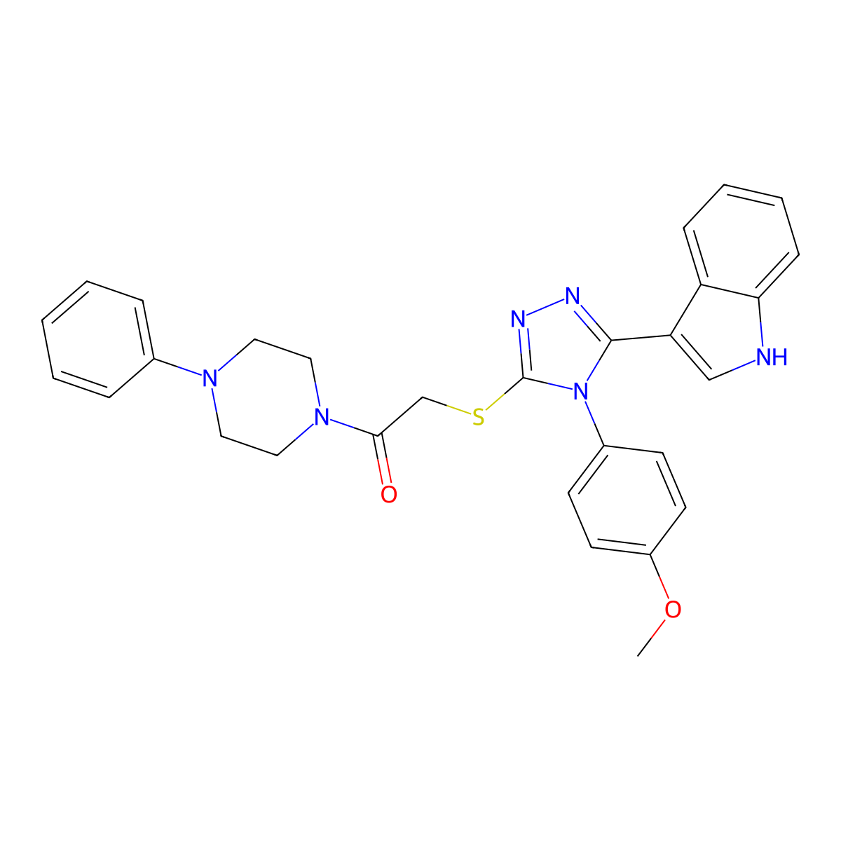 2-((5-(1H-indol-3-yl)-4-(4-methoxyphenyl)-4H-1,2,4-triazol-3-yl)thio)-1-(4-phenylpiperazin-1-yl)ethanone molecular structure, CAS 852145-64-3