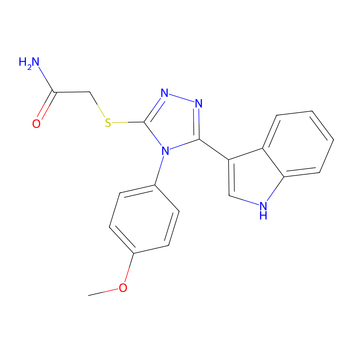 2-((5-(1H-indol-3-yl)-4-(4-methoxyphenyl)-4H-1,2,4-triazol-3-yl)thio)acetamide molecular structure, CAS 852145-66-5