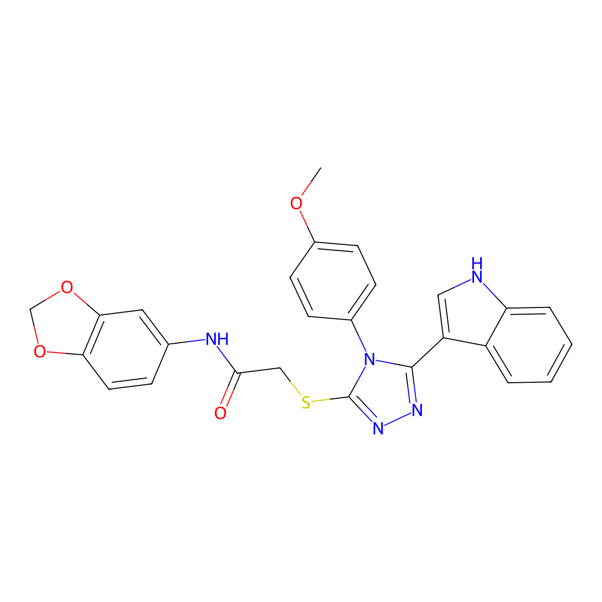 2-((5-(1H-indol-3-yl)-4-(4-methoxyphenyl)-4H-1,2,4-triazol-3-yl)thio)-N-(benzo[d][1,3]dioxol-5-yl)acetamide molecular structure, CAS 852145-68-7