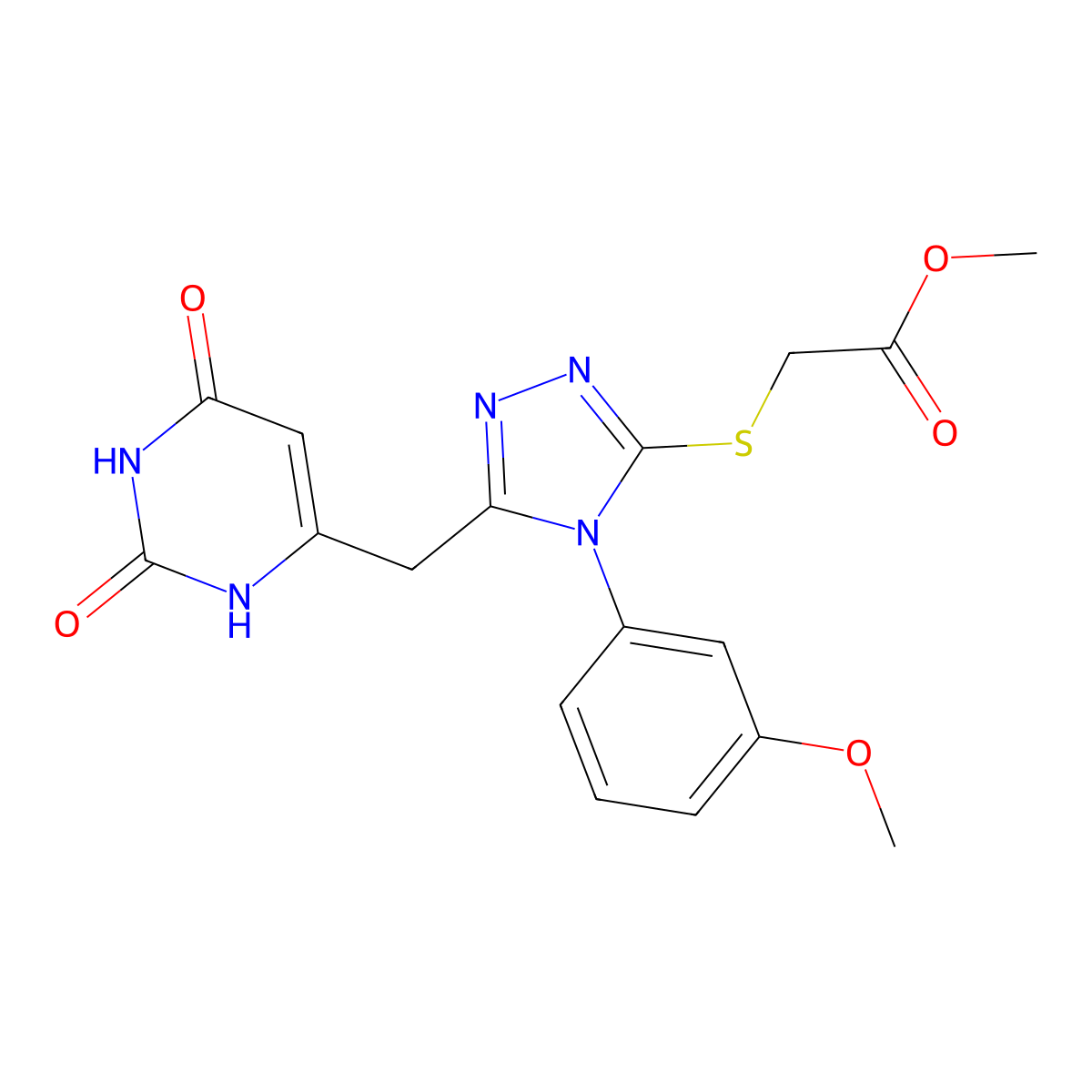 methyl 2-((5-((2,6-dioxo-1,2,3,6-tetrahydropyrimidin-4-yl)methyl)-4-(3-methoxyphenyl)-4H-1,2,4-triazol-3-yl)thio)acetate molecular structure, CAS 852152-68-2