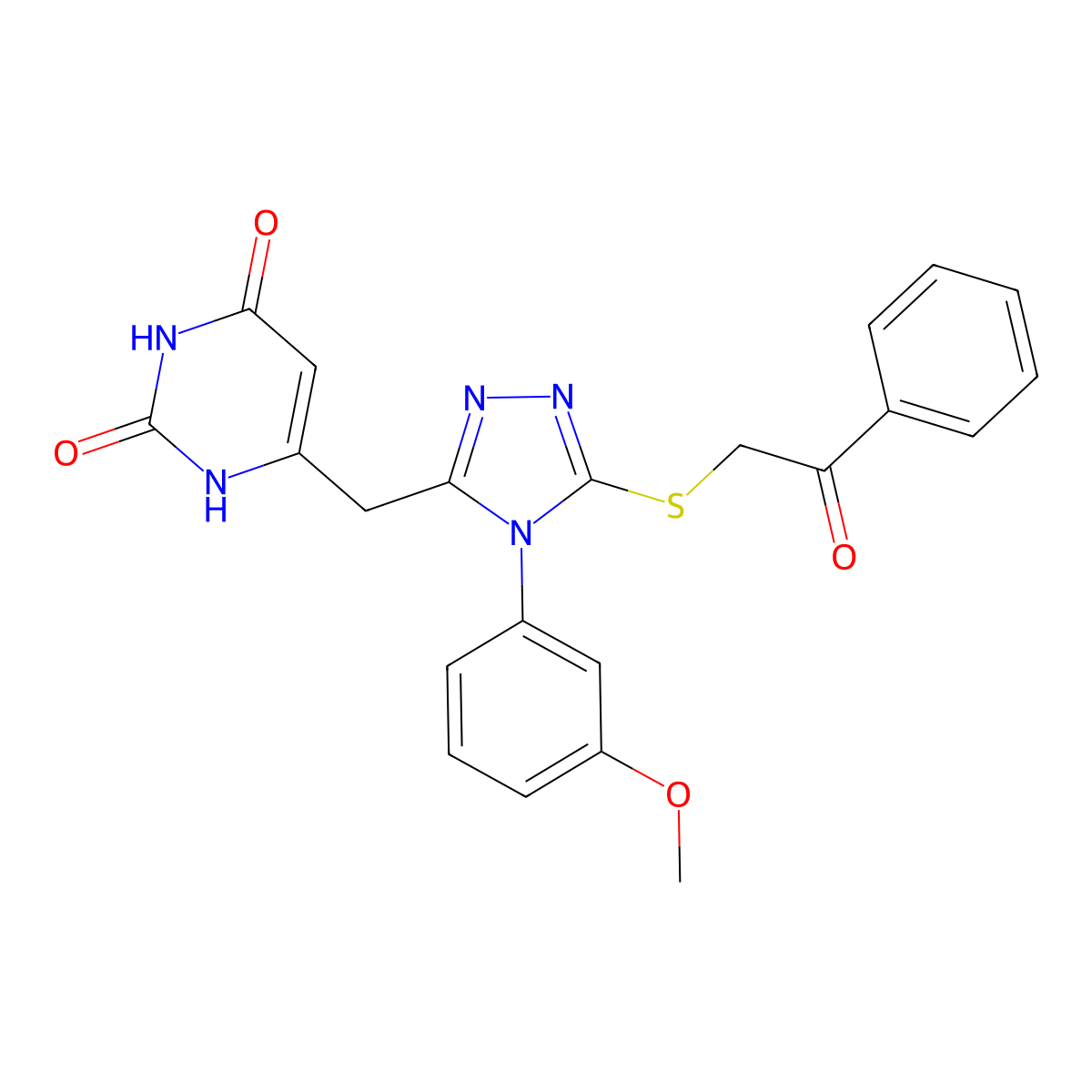 6-[[4-(3-methoxyphenyl)-5-phenacylsulfanyl-1,2,4-triazol-3-yl]methyl]-1H-pyrimidine-2,4-dione molecular structure, CAS 852152-72-8