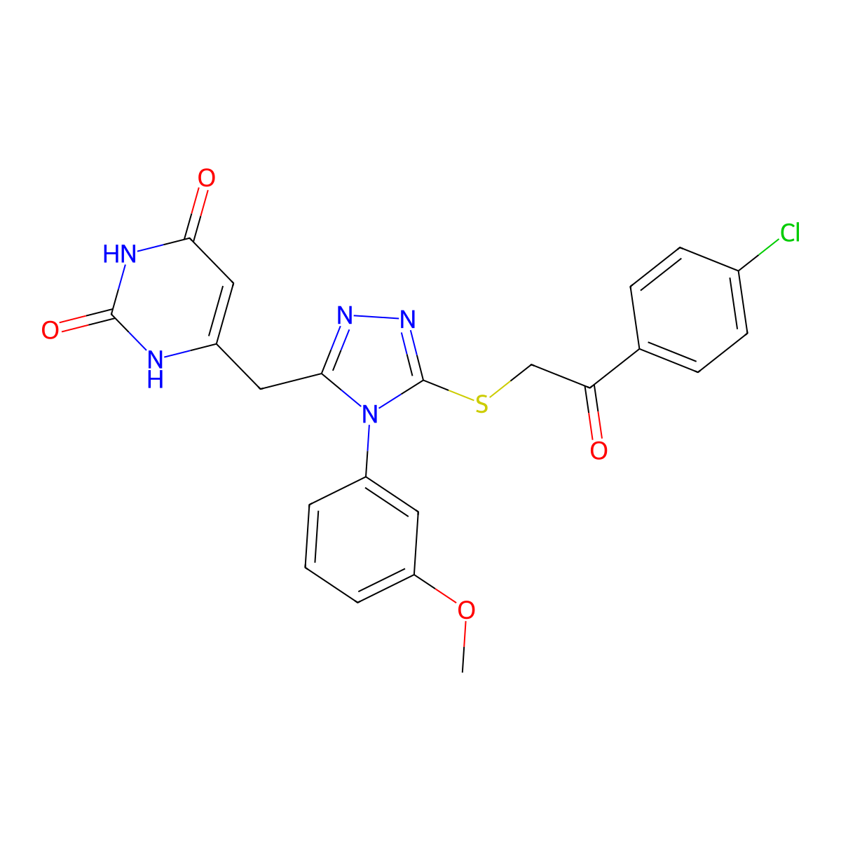 6-((5-((2-(4-chlorophenyl)-2-oxoethyl)thio)-4-(3-methoxyphenyl)-4H-1,2,4-triazol-3-yl)methyl)pyrimidine-2,4(1H,3H)-dione molecular structure, CAS 852152-73-9