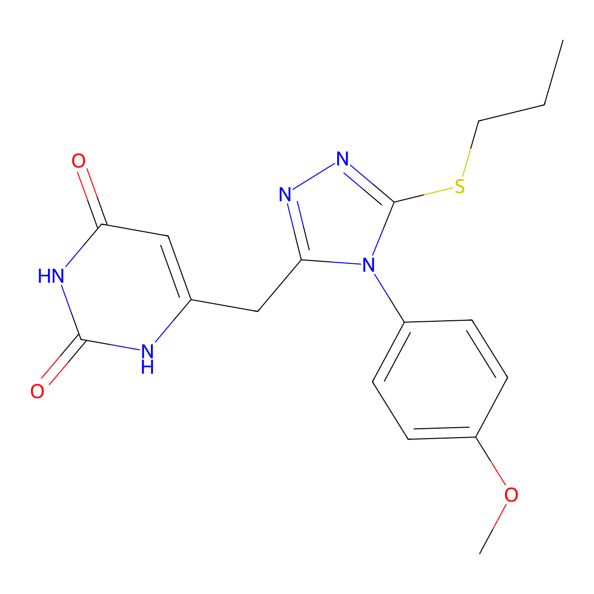 6-((4-(4-methoxyphenyl)-5-(propylthio)-4H-1,2,4-triazol-3-yl)methyl)pyrimidine-2,4(1H,3H)-dione molecular structure, CAS 852152-76-2