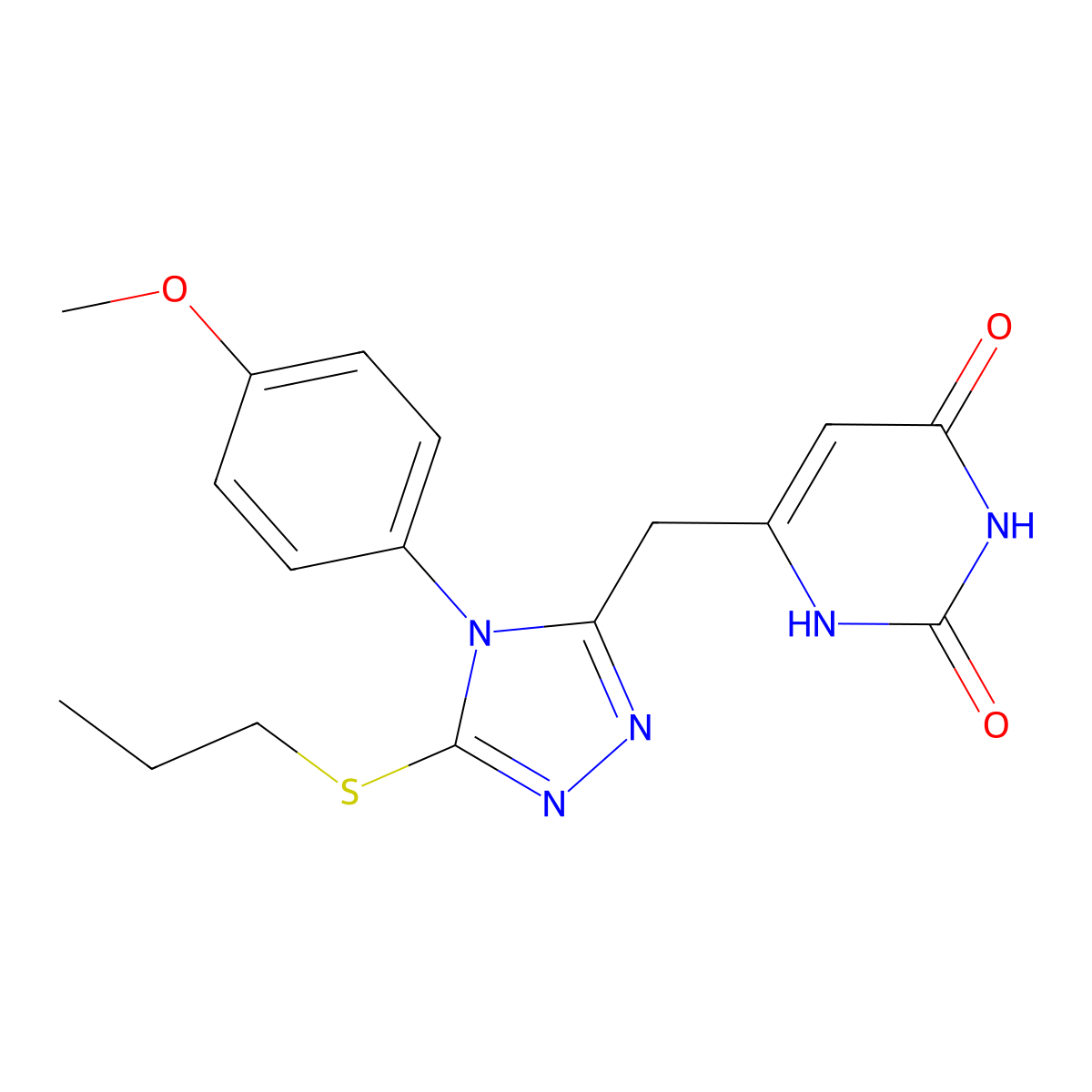 6-((4-(4-methoxyphenyl)-5-(propylthio)-4H-1,2,4-triazol-3-yl)methyl)pyrimidine-2,4(1H,3H)-dione molecular structure, CAS 852152-76-2