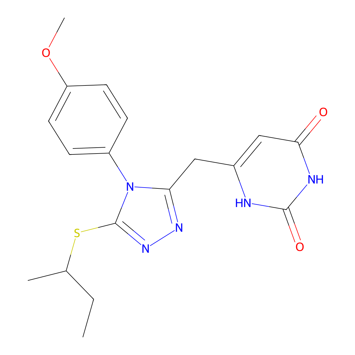 6-[[5-butan-2-ylsulfanyl-4-(4-methoxyphenyl)-1,2,4-triazol-3-yl]methyl]-1H-pyrimidine-2,4-dione molecular structure, CAS 852152-78-4
