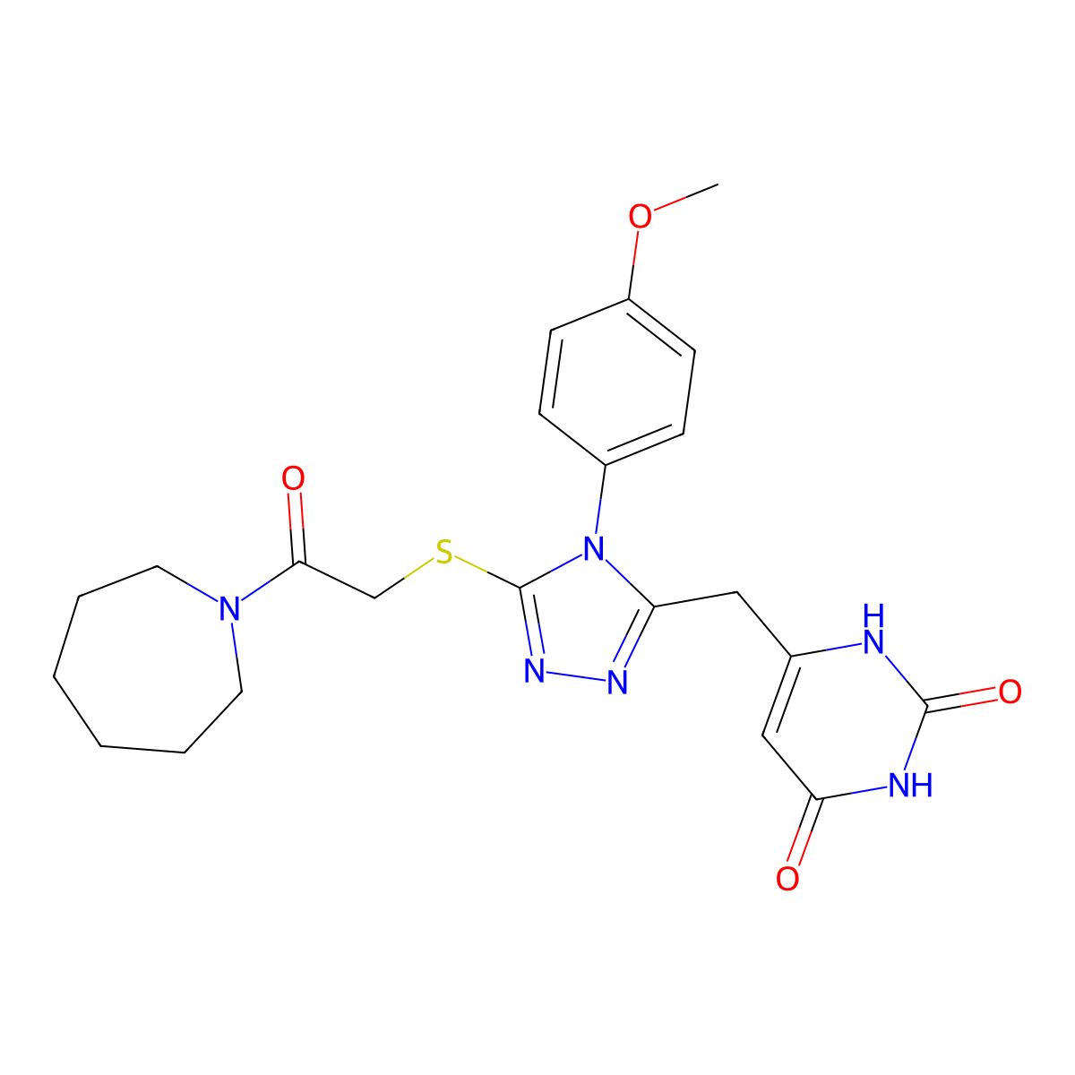 6-((5-((2-(azepan-1-yl)-2-oxoethyl)thio)-4-(4-methoxyphenyl)-4H-1,2,4-triazol-3-yl)methyl)pyrimidine-2,4(1H,3H)-dione molecular structure, CAS 852152-82-0