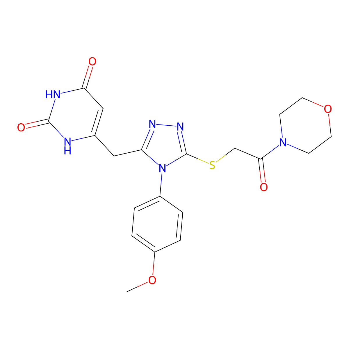6-((4-(4-methoxyphenyl)-5-((2-morpholino-2-oxoethyl)thio)-4H-1,2,4-triazol-3-yl)methyl)pyrimidine-2,4(1H,3H)-dione molecular structure, CAS 852152-83-1
