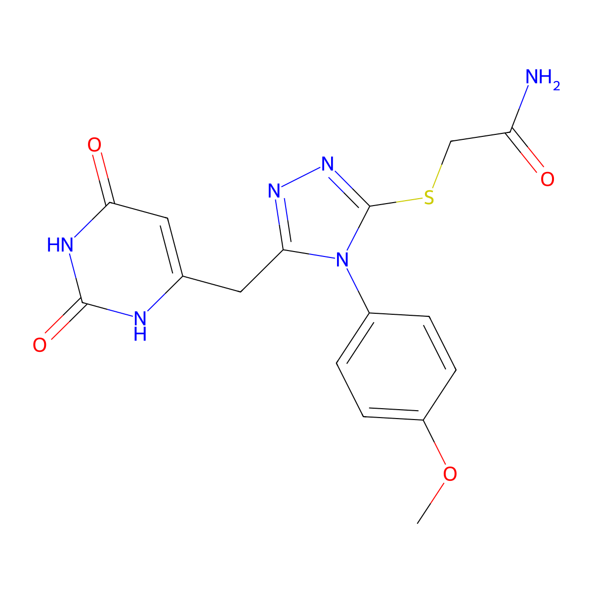 2-((5-((2,6-dioxo-1,2,3,6-tetrahydropyrimidin-4-yl)methyl)-4-(4-methoxyphenyl)-4H-1,2,4-triazol-3-yl)thio)acetamide molecular structure, CAS 852152-86-4