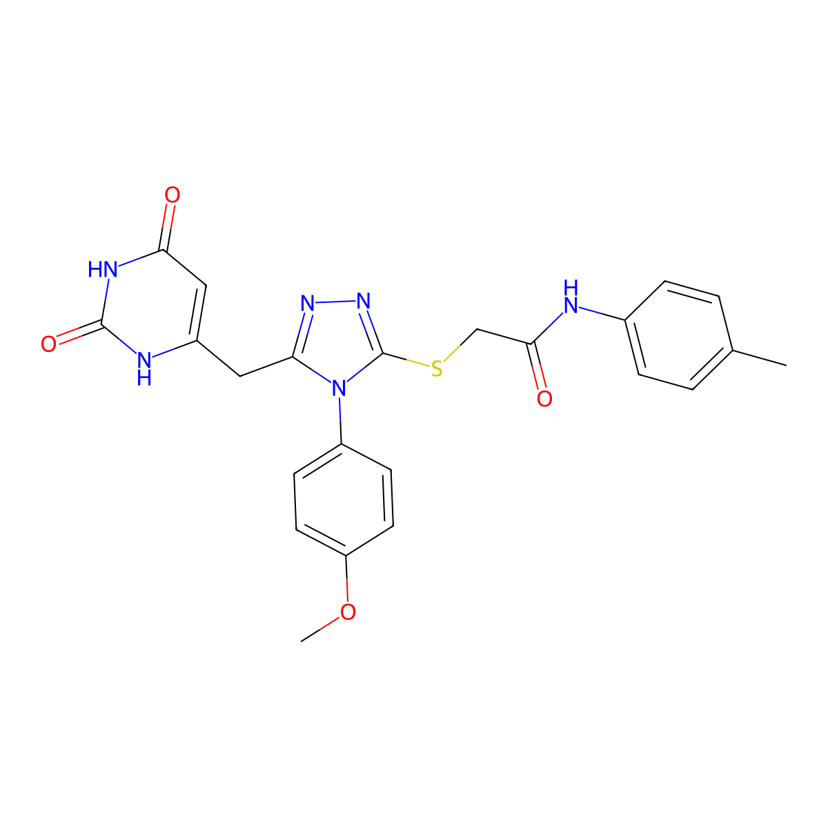 2-((5-((2,6-dioxo-1,2,3,6-tetrahydropyrimidin-4-yl)methyl)-4-(4-methoxyphenyl)-4H-1,2,4-triazol-3-yl)thio)-N-(p-tolyl)acetamide molecular structure, CAS 852152-90-0