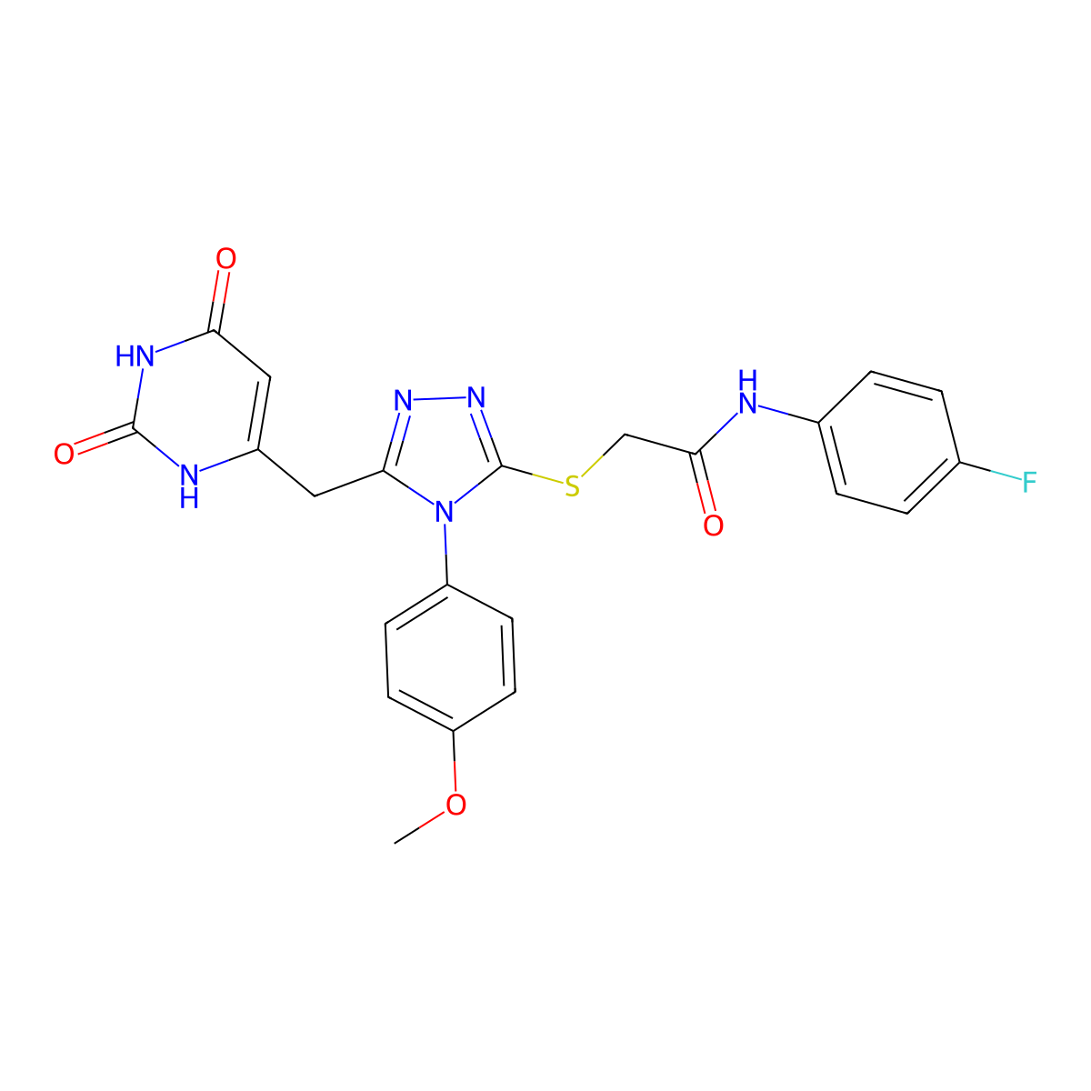 2-[[5-[(2,4-dioxo-1H-pyrimidin-6-yl)methyl]-4-(4-methoxyphenyl)-1,2,4-triazol-3-yl]sulfanyl]-N-(4-fluorophenyl)acetamide molecular structure, CAS 852152-97-7