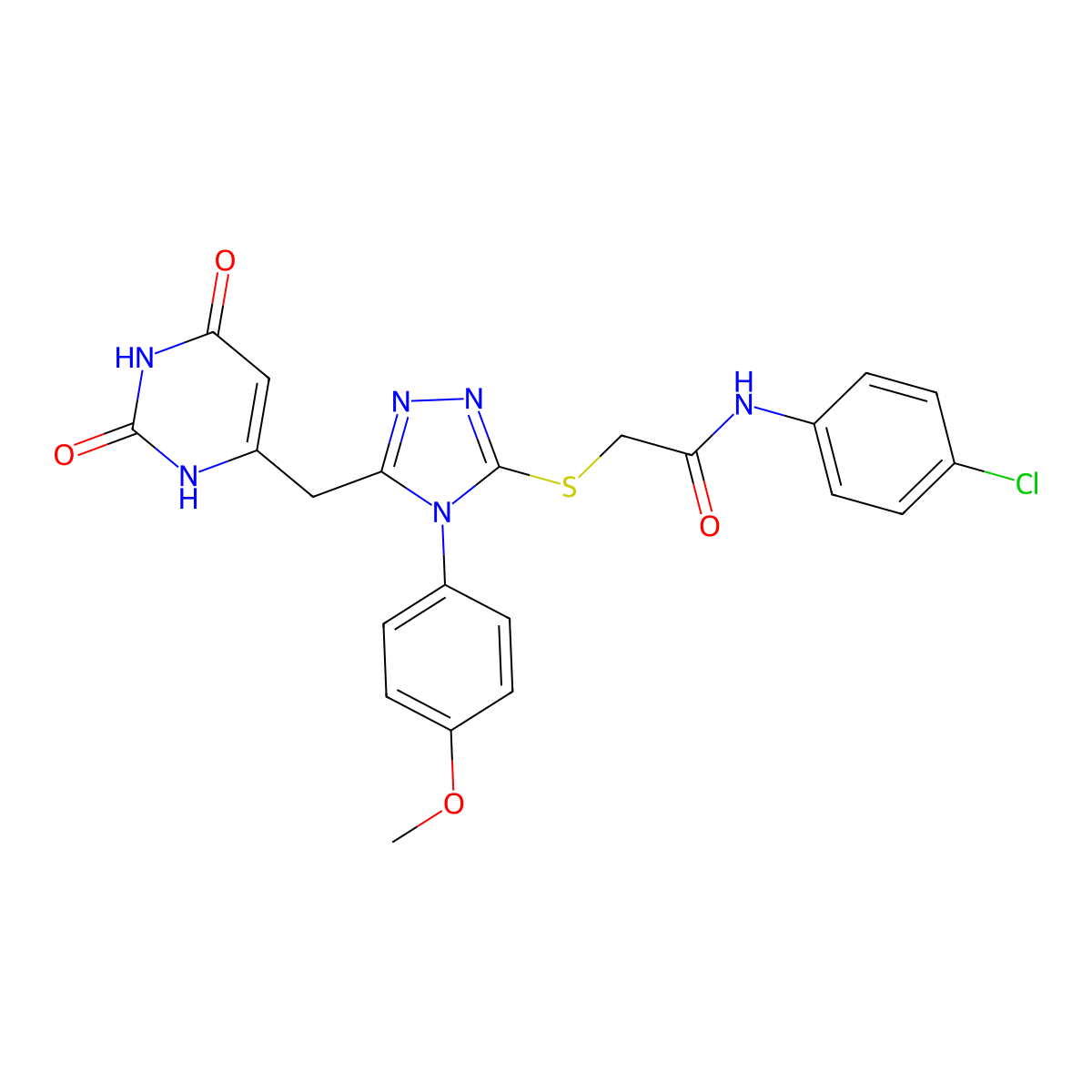 N-(4-chlorophenyl)-2-((5-((2,6-dioxo-1,2,3,6-tetrahydropyrimidin-4-yl)methyl)-4-(4-methoxyphenyl)-4H-1,2,4-triazol-3-yl)thio)acetamide molecular structure, CAS 852152-99-9