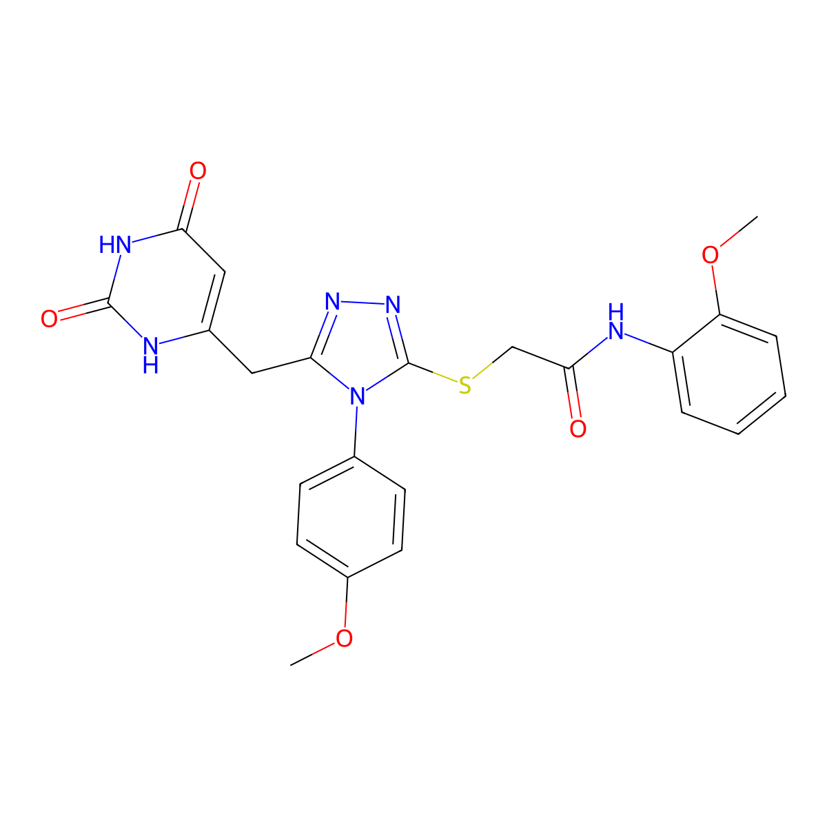 2-((5-((2,6-dioxo-1,2,3,6-tetrahydropyrimidin-4-yl)methyl)-4-(4-methoxyphenyl)-4H-1,2,4-triazol-3-yl)thio)-N-(2-methoxyphenyl)acetamide molecular structure, CAS 852153-01-6
