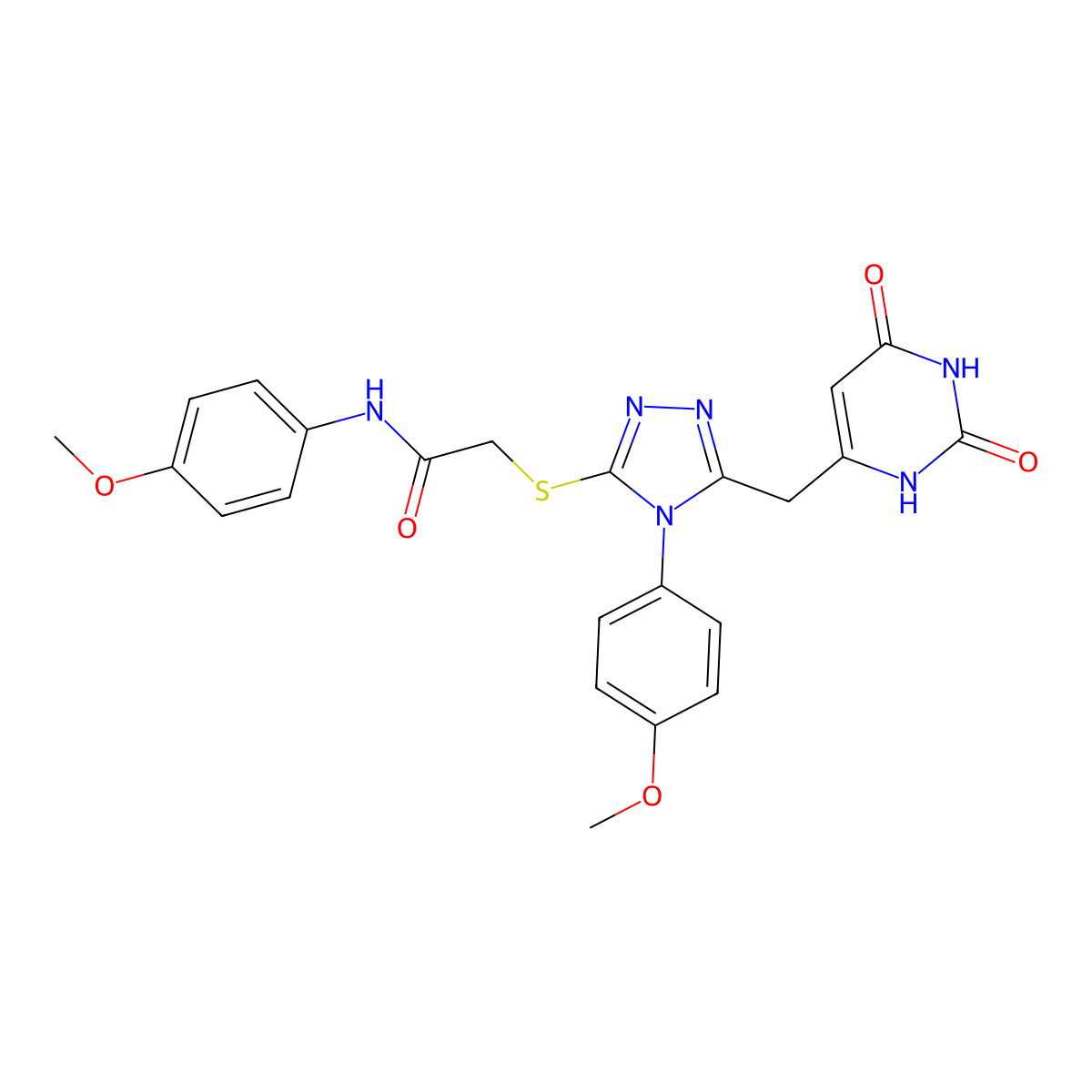 2-((5-((2,6-dioxo-1,2,3,6-tetrahydropyrimidin-4-yl)methyl)-4-(4-methoxyphenyl)-4H-1,2,4-triazol-3-yl)thio)-N-(4-methoxyphenyl)acetamide molecular structure, CAS 852153-03-8