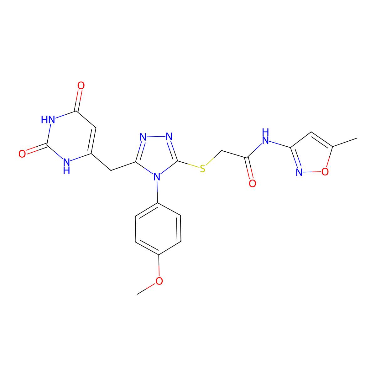 2-((5-((2,6-dioxo-1,2,3,6-tetrahydropyrimidin-4-yl)methyl)-4-(4-methoxyphenyl)-4H-1,2,4-triazol-3-yl)thio)-N-(5-methylisoxazol-3-yl)acetamide molecular structure, CAS 852153-13-0