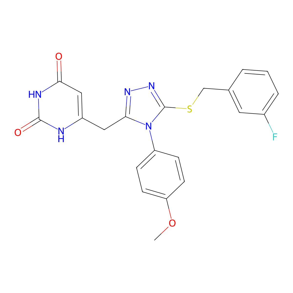 6-((5-((3-fluorobenzyl)thio)-4-(4-methoxyphenyl)-4H-1,2,4-triazol-3-yl)methyl)pyrimidine-2,4(1H,3H)-dione molecular structure, CAS 852153-15-2