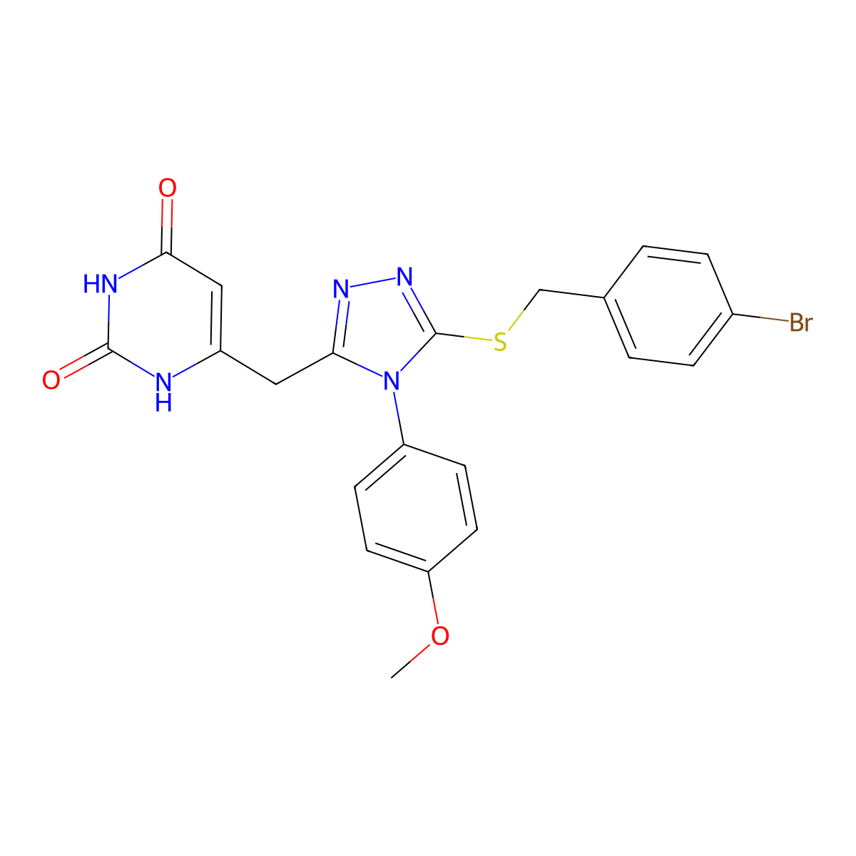6-[[5-[(4-bromophenyl)methylsulfanyl]-4-(4-methoxyphenyl)-1,2,4-triazol-3-yl]methyl]-1H-pyrimidine-2,4-dione molecular structure, CAS 852153-17-4