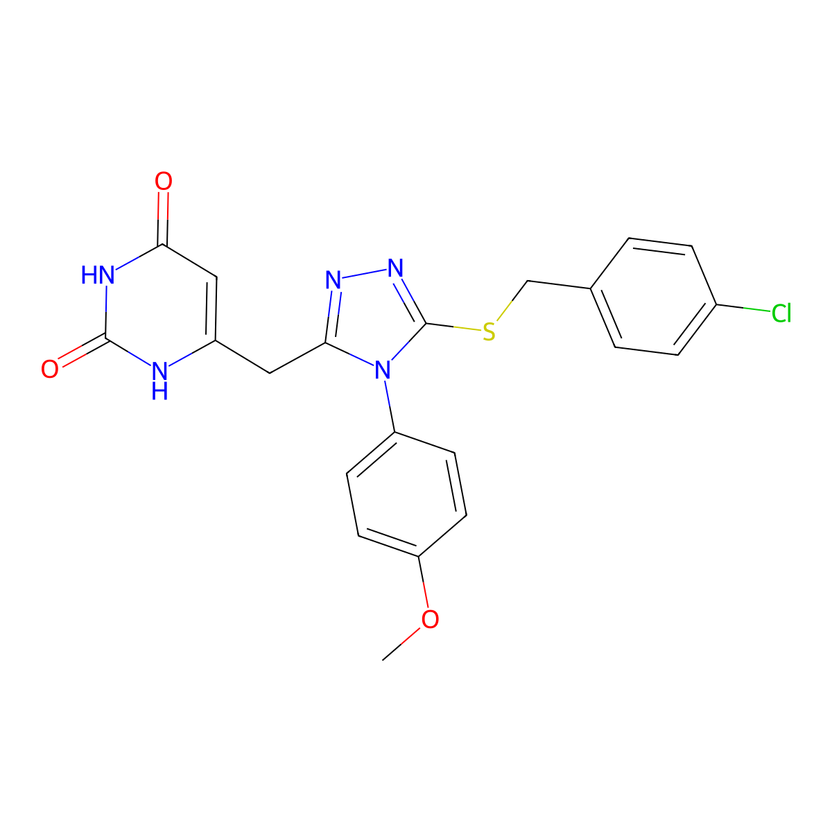 6-((5-((4-chlorobenzyl)thio)-4-(4-methoxyphenyl)-4H-1,2,4-triazol-3-yl)methyl)pyrimidine-2,4(1H,3H)-dione molecular structure, CAS 852153-19-6