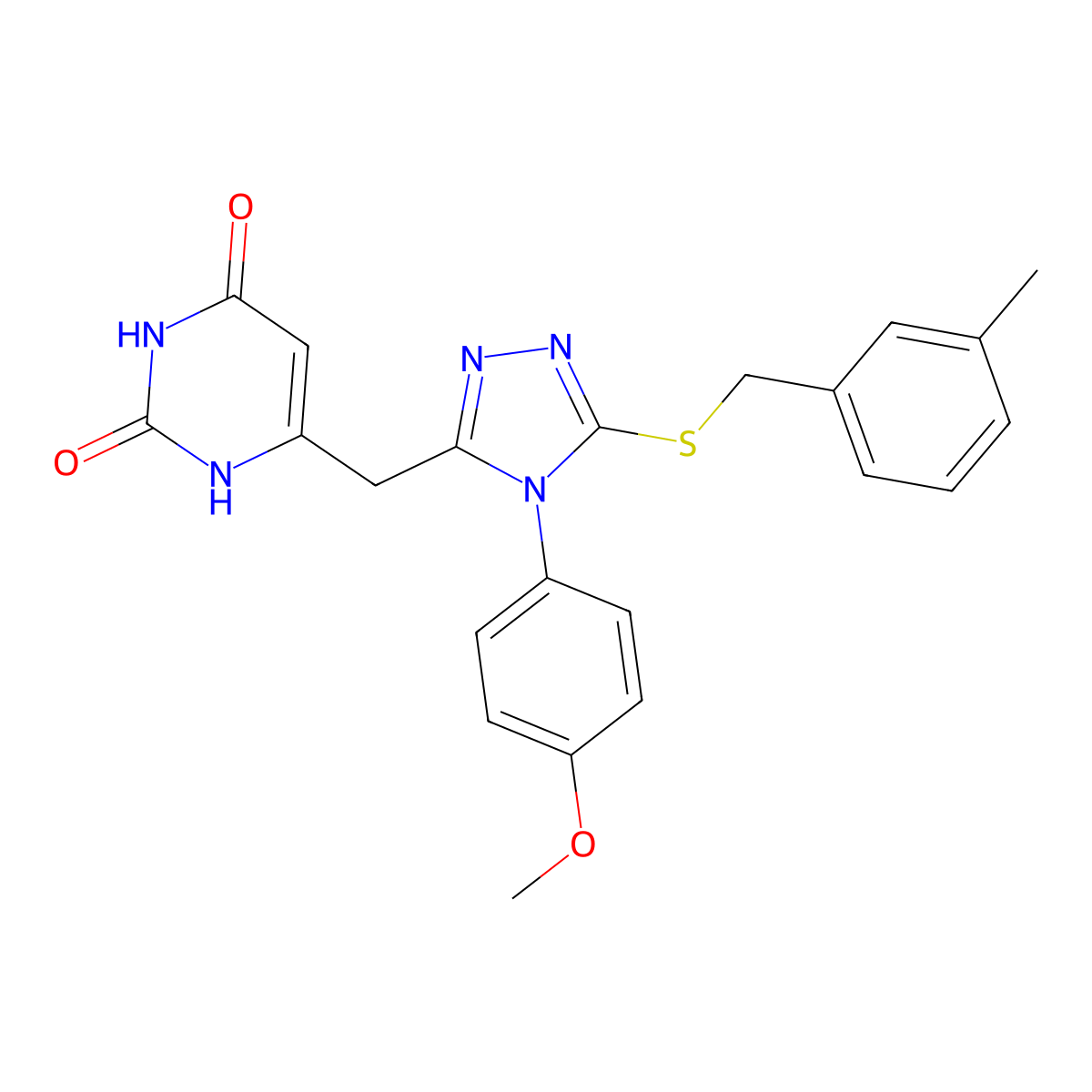 6-[[4-(4-methoxyphenyl)-5-[(3-methylphenyl)methylsulfanyl]-1,2,4-triazol-3-yl]methyl]-1H-pyrimidine-2,4-dione molecular structure, CAS 852153-22-1