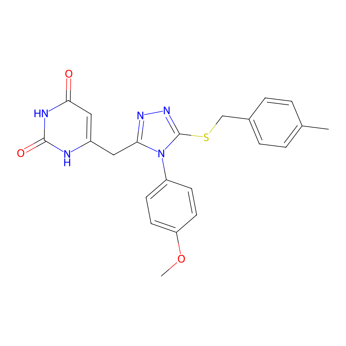 6-((4-(4-methoxyphenyl)-5-((4-methylbenzyl)thio)-4H-1,2,4-triazol-3-yl)methyl)pyrimidine-2,4(1H,3H)-dione molecular structure, CAS 852153-25-4